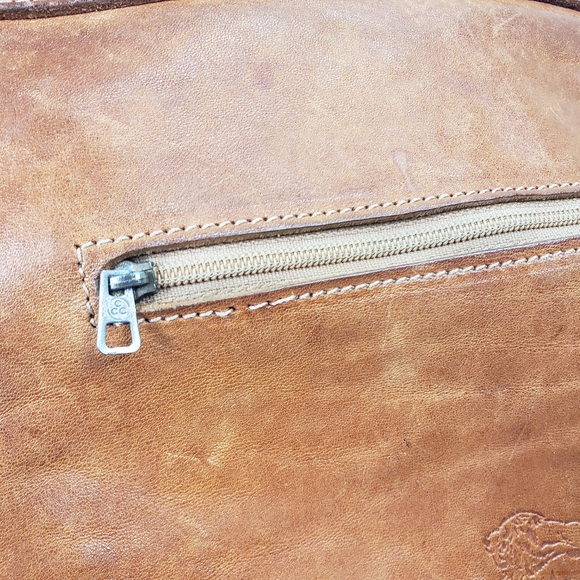 IL Bisonte Candy Leather / Canvas Large Tote Shoulder Bag Red Tan Brown Purse - Picture 7 of 16